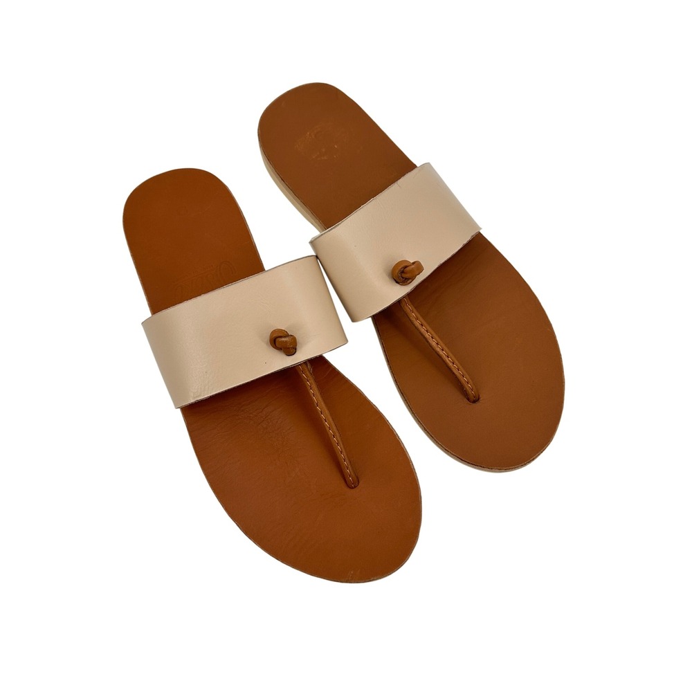Sseko Designs Leather Thong Slide Sandals Tan Nude Womens Size 9 Minimalist Boho